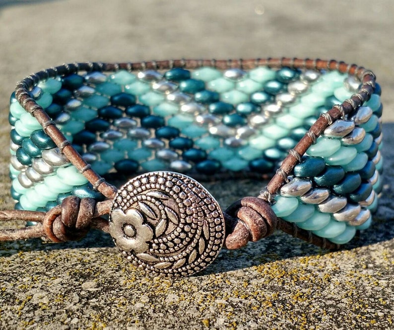  Zig  zag  leather beaded bracelet  single wrap bracelet  Etsy