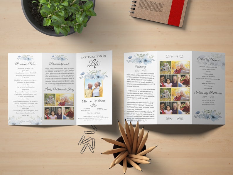 Printable Trifold Funeral Program Template Elegant Trifold in Etsy
