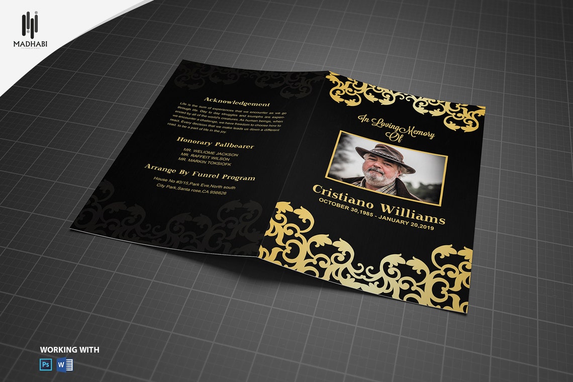 Black & Gold Funeral Program Template Elegant Celebration of Life