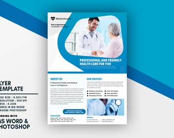 Editable Medical Hospital Service Flyer | Health Care Clinic Promotional Flyer | Printable Health Care Flyer | MS WORD Template
