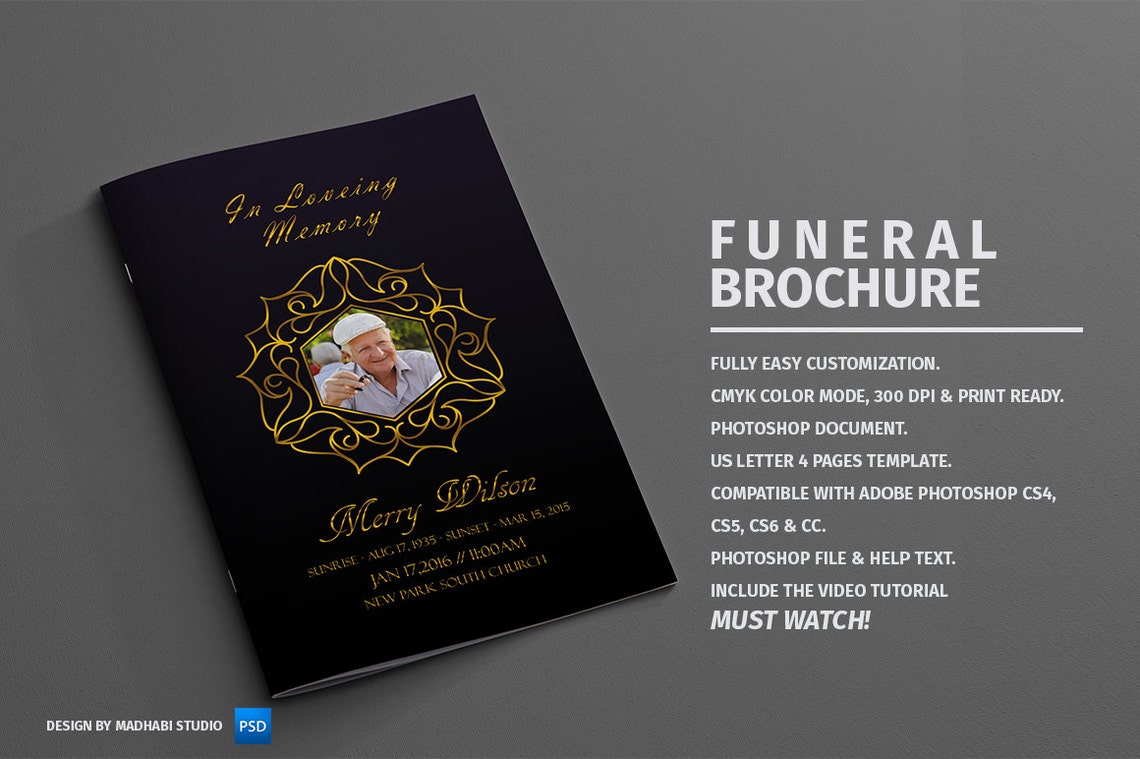 Black and Gold Funeral Program Template in Loving Memory Etsy