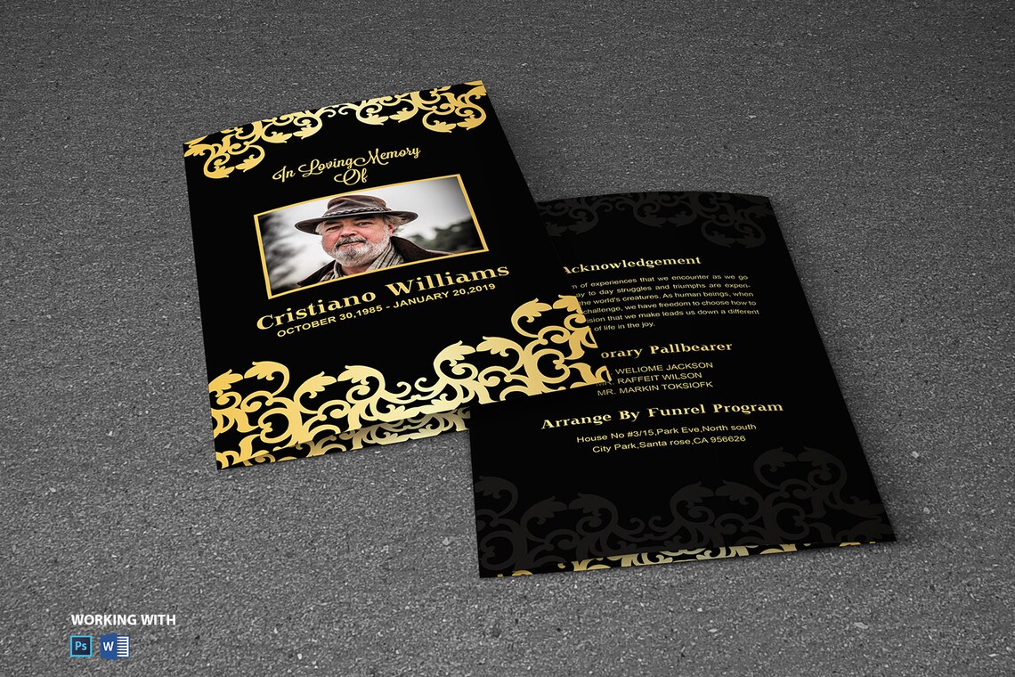 Black & Gold Funeral Program Template Elegant Celebration of Life