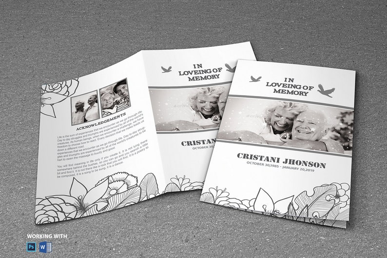Black &amp; White Funeral Program Template Celebration of Life Editable ...