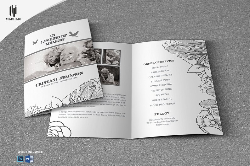 Black & White Funeral Program Template Celebration of Life Editable