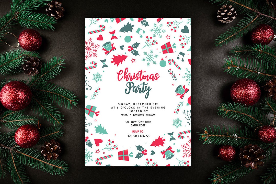 Christmas Party Flyer Template Christmas Invitations - Etsy