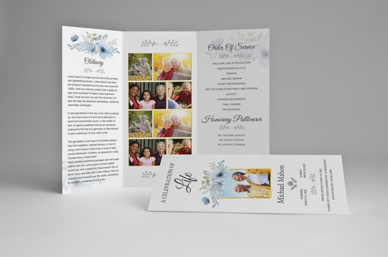 Printable Trifold Funeral Program Template Elegant Trifold in Etsy