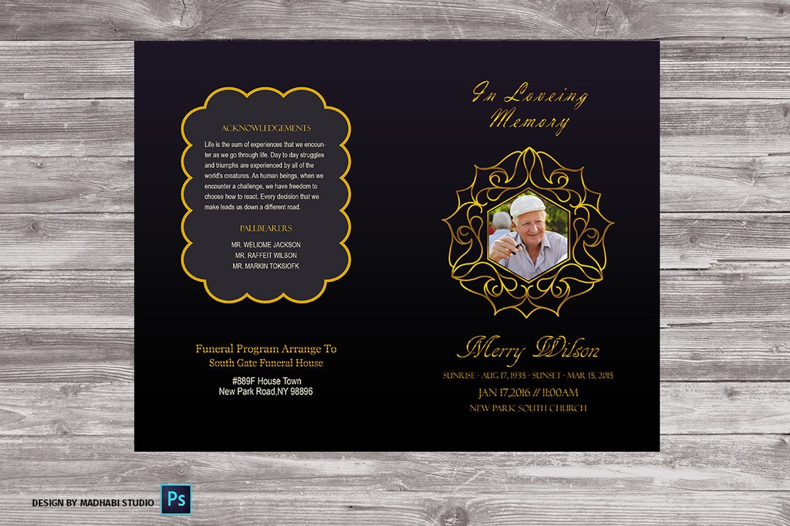 Black and Gold Funeral Program Template in Loving Memory Etsy