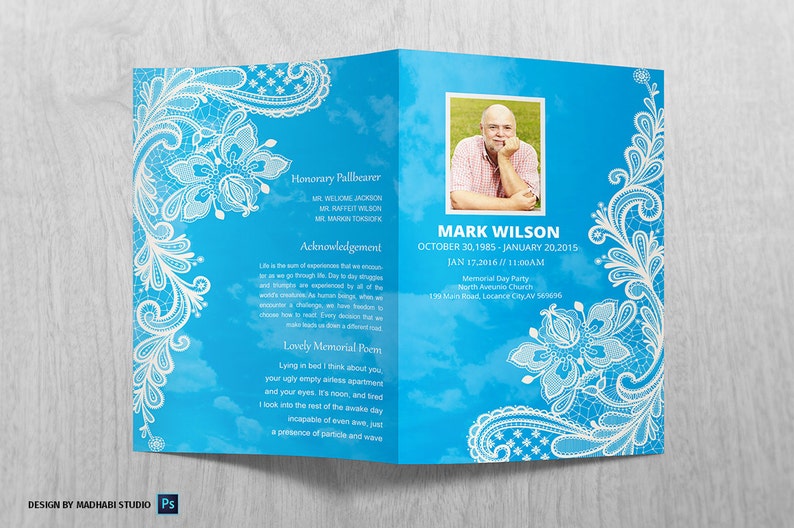 Editable Blue Funeral Program Template Celebration of Life Etsy Singapore