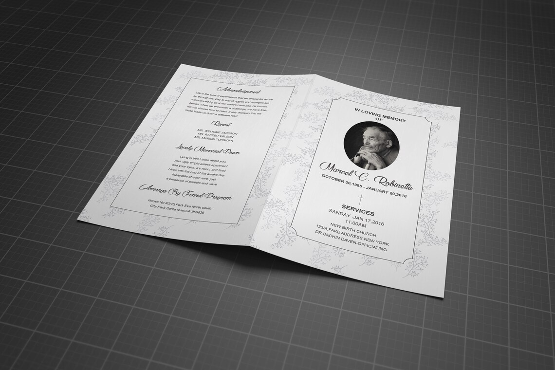 Funeral Program Template Black/white Funeral Program | Etsy