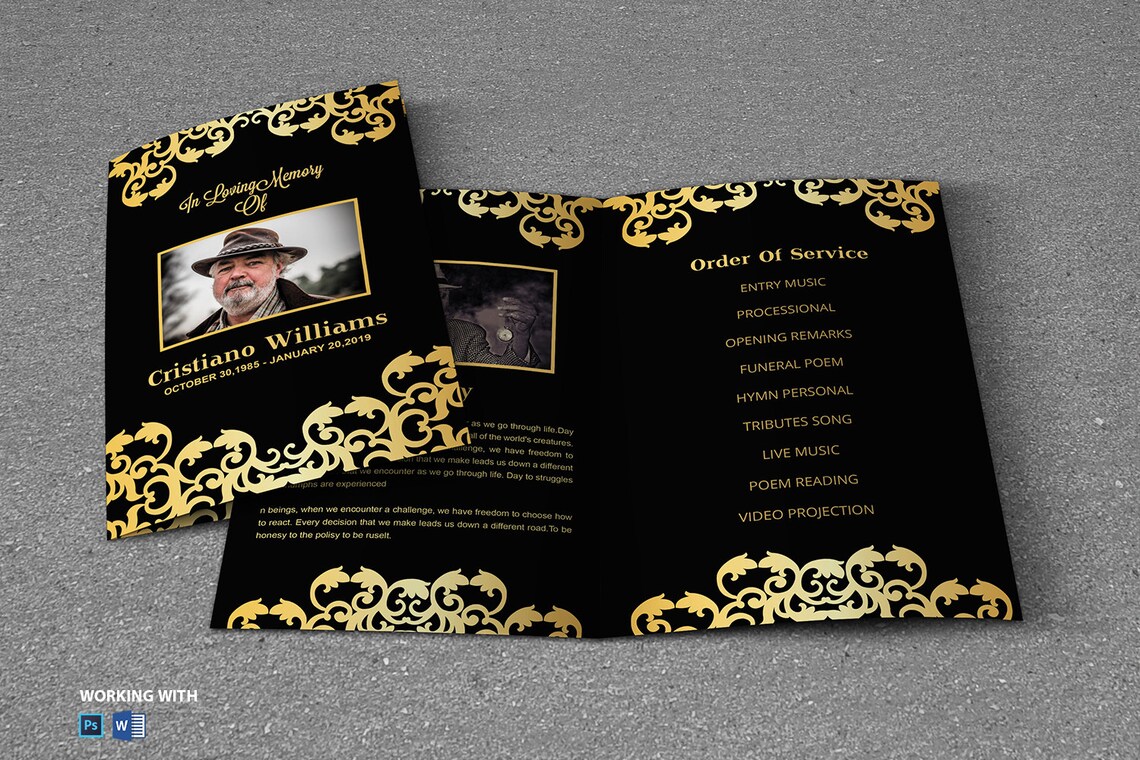 Black & Gold Funeral Program Template Elegant Celebration of Life