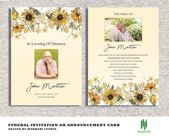 Funeral Invitation Or Announcement Card 5x7 Funeral Card Etsy