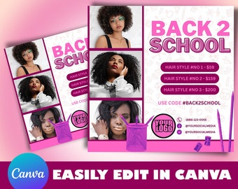 Back To School Flyer, DIY Flyer Template Design, Back To School Sale Flyer, Hair Flyer, Wig Flyer, Social Media Flyer, Premade Flyer, Canva