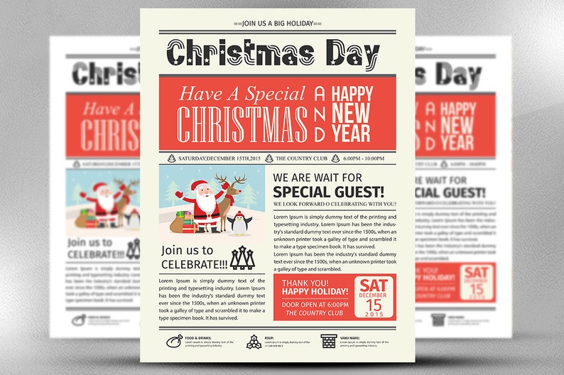 Christmas Party Invite Flyer In Newspaper Style  Party Flyer image 1