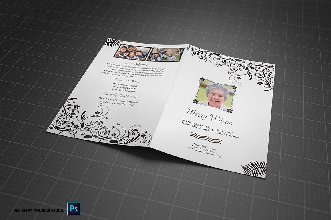 BLACK AND WHITE Printable Funeral Program Template Funeral Program ...