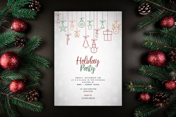 holiday party flyer template christmas invitations template holiday card ms word and photoshop template instant download holiday template word