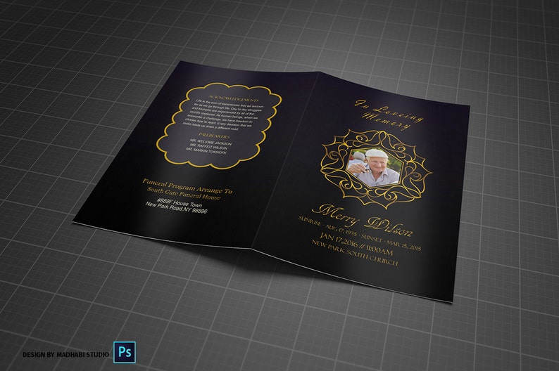 Black and Gold Funeral Program Template in Loving Memory Etsy