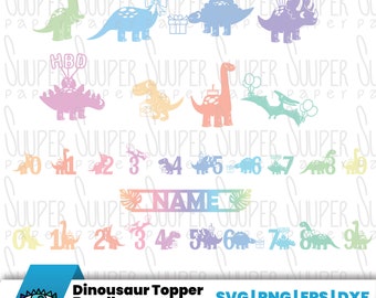 DINOSAOURS + BIRTHDAY SVG, Cake Topper, Papercut file, Cricut, Silhouette Cameo, cut files, digital vector file. High resolution images.