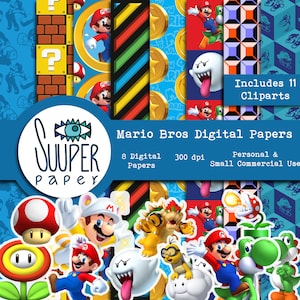 Mario Bros. Digitale Papiere – 8 Designs 12 x 12 Zoll, 30 x 30 cm – druckfertig – hohe Qualität