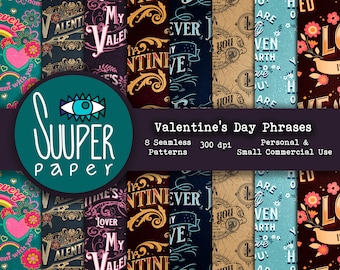 HEROES VALENTINE'S DAY Repeated digital papers - Seamless - 8 Designs 12x12in, 30x30 cm - Ready to Print - High Quality