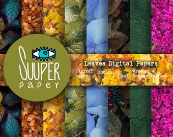 LEAVES digital papers - Seamless - 8 Repeated Designs 12x12in, 30x30 cm - Ready to Print - High Quality