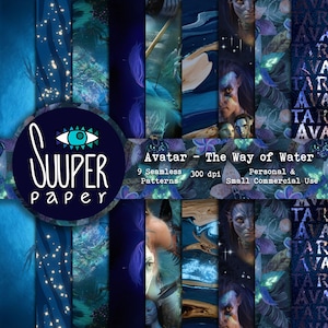 AVATAR digitale papers: The Way of Water - 9 ontwerpen 12x12in, 30x30 cm - PATRONEN - Klaar om af te drukken - Uitstekende kwaliteit