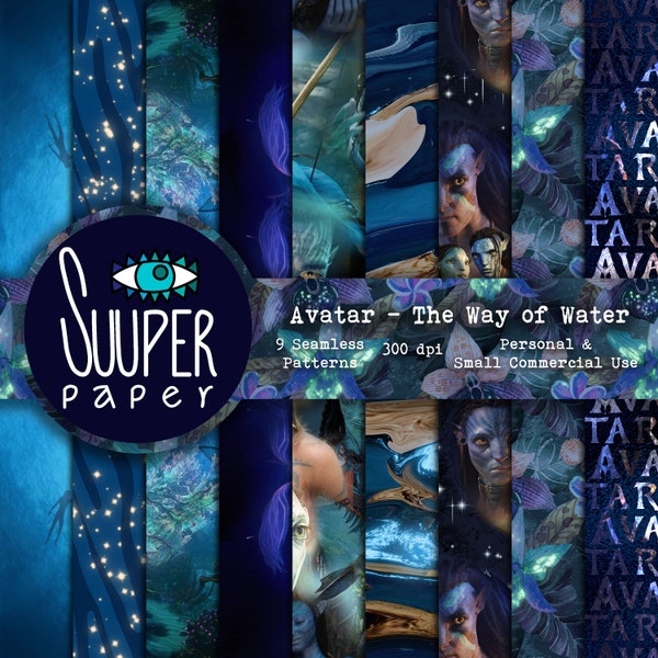 AVATAR: The way of Water - Digital Papers - SEAMLESS - 9 Designs 12x12in, 30x30 cm - eady to Print - High Quality