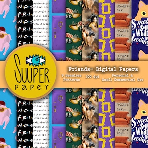 FRIENDS digitale Papiere – 9 Designs 12x12in, 30x30 cm – MUSTER – Druckfertig – Hervorragende Qualität