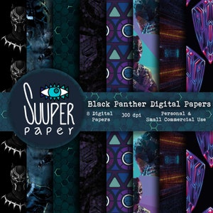 BLACK PANTHER Repeated digital papers - Seamless - 8 Designs 12x12in, 30x30 cm - Ready to Print - High Quality