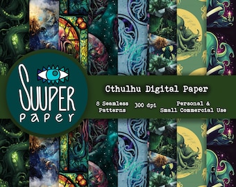 CTHULHU Digital Papers- SEAMLESS - 8 Designs 12x12in, 30x30 cm - Ready to Print - High Quality