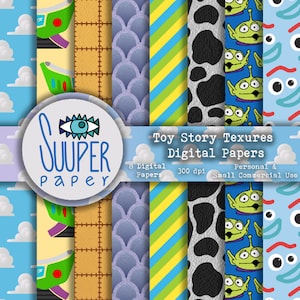 Digitale TOY STORY-Texturpapiere – MUSTER – 8 Designs 12 x 12 Zoll, 30 x 30 cm – druckfertig – hervorragende Qualität