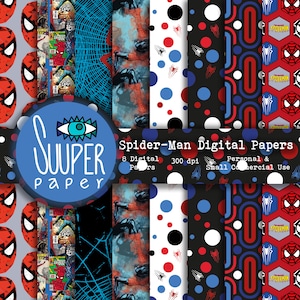 SPIDER-MAN digital papers - Seamless - 8 Designs 12x12in, 30x30 cm - Ready to Print - High Quality