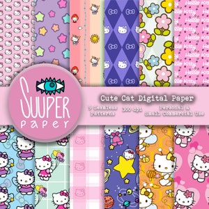 Cute KITTY CAT Digital Papers- SEAMLESS - 12 Designs 12x12in, 30x30 cm - eady to Print - High Quality