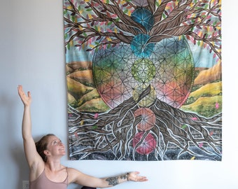 Tree of Life Tapestry: High Quality Durable Wall Art, Visionary Mandala Art by Sierra Rose