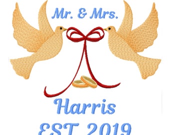 Mr and Mrs Lovebird Wedding Embroidery Design (5x5, 6x6, 8x8)