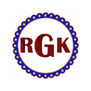 Scallop Monogram Embroidery Design - Scallop Embroidery Design - Circle Monogram Embroidery Design - Graduation Monogram, 4th of July Design