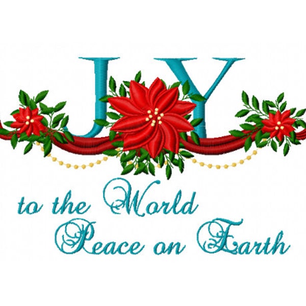 Joy to the World - Joy Embroidery Design - Christmas Embroidery Design - Poinsettia Embroidery Design - Joy Religious Embroidery Design