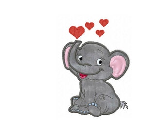 Baby Elephant with Heart Applique - Baby Shower Elephant Applique - Elephant Love Applique - Valentine Day Elephant Applique - Baby Elephant