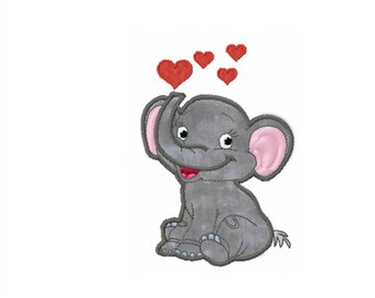 Baby Elephant Applique Design: Hearts Embroidery (Digital Download)