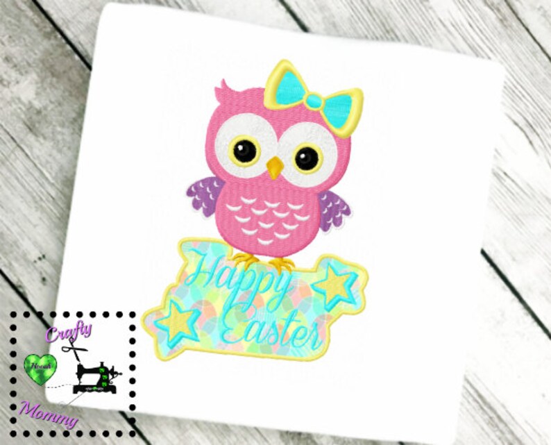 Owl Applique Design Easter Owl Embroidery Design Happy Easter Applique Design Happy Easter Design Easter Digitizing Easter Owl image 2