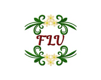 Broderidesign med blommigt delat monogramram (4x4 till 8x8)