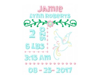 Newborn Subway Art - Birth Announcement Embroidery Design - Newborn Embroidery Template - Newborn Announcement Design - Baby Birth Template