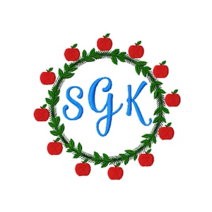 Back to School Applique Design - Circle Monogram Applique - Apple Embroidery Design - School Embroidery Design - Monogram Circle Embroidery
