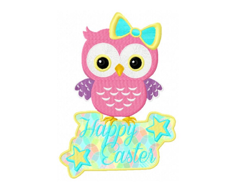 Owl Applique Design Easter Owl Embroidery Design Happy Easter Applique Design Happy Easter Design Easter Digitizing Easter Owl image 1