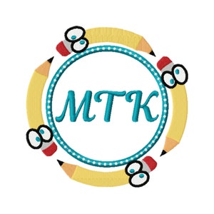 Back to School Applique Design - Monogram Applique Design - Back to School Monogram Design - Pencil Embroidery Design - Circle Monogram