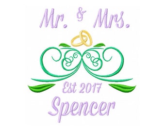 Mr and Mrs Wedding Design - Wedding Ring Embroidery Design - Mr and Mrs Embroidery Design - Wedding Monogram Design - Wedding Ring Monogram