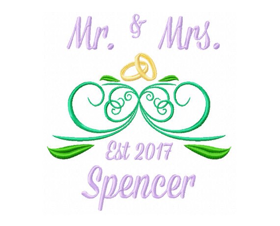 Mr and Mrs Wedding Design - Wedding Ring Embroidery Design - Mr and Mrs Embroidery Design - Wedding Monogram Design - Wedding Ring Monogram