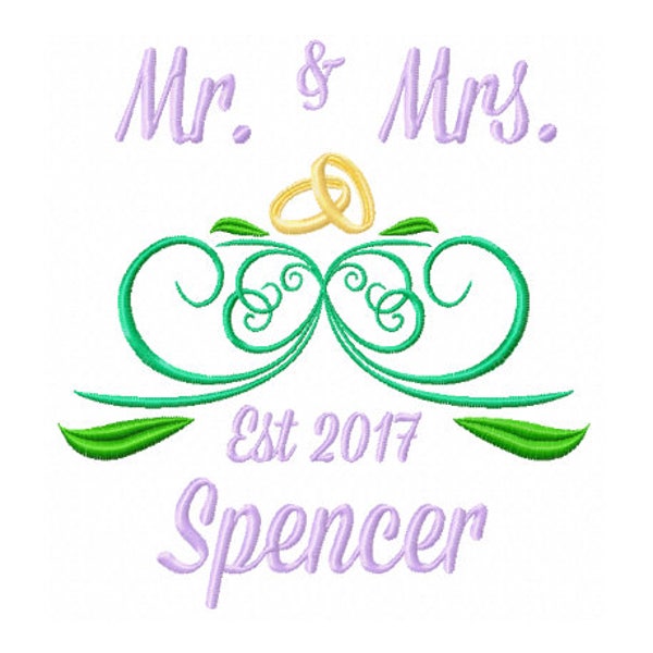 Mr and Mrs Wedding Design - Wedding Ring Embroidery Design - Mr and Mrs Embroidery Design - Wedding Monogram Design - Wedding Ring Monogram