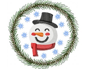 Snowman Embroidery Design - Sketch Embroidery Design - Wreath Embroidery Design - Winter Embroidery Design - Winter Snowman Embroidery