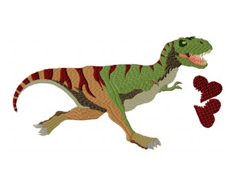 T-Rex Valentine Embroidery Design: Dinosaur with Hearts