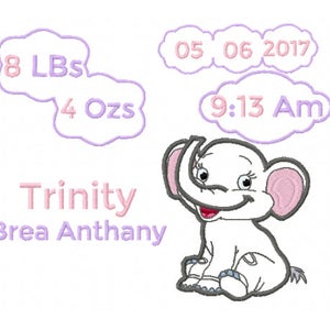 Baby Elephant Applique Design - Newborn Announcement Design - Newborn Subway Art - Birth Announcement Applique Design - Birth Announcement